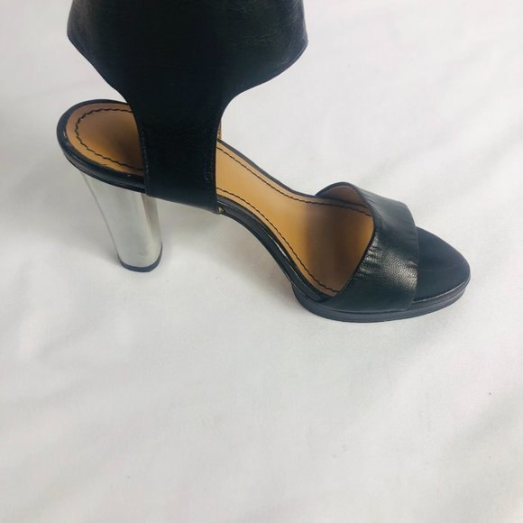 Black Nine West Sandal Ankle strap with Silver Heels 6M - Picture 1 of 12